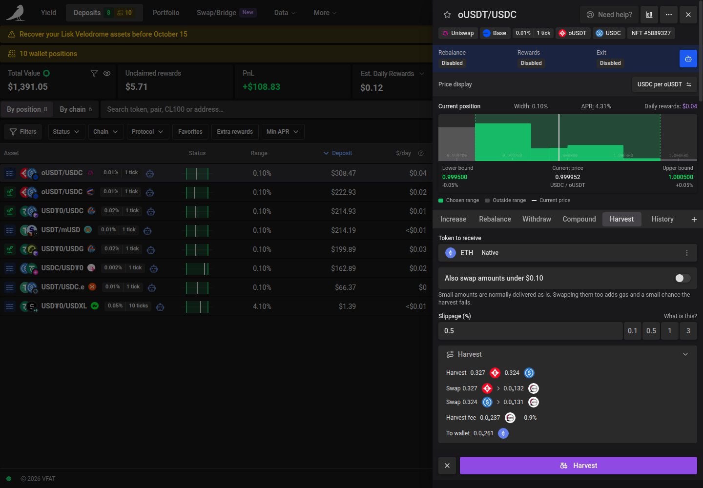 Harvest simulation below the submit buttons