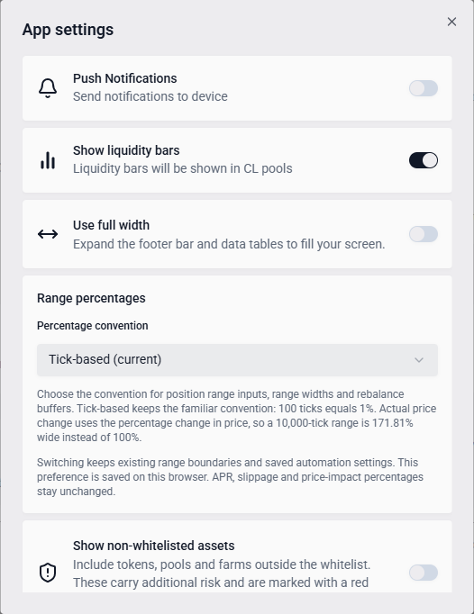 App settings with borderless preference cards