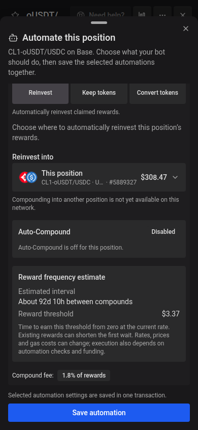 Auto-Compound settings in a mobile drawer