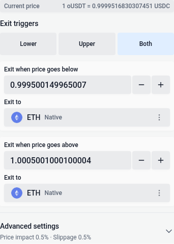 Auto-Exit trigger choices and collapsed advanced summary on mobile