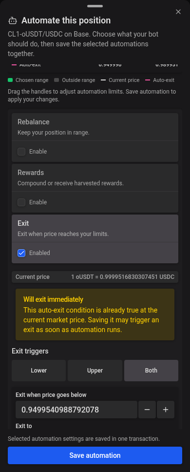 Immediate-exit warning within mobile settings