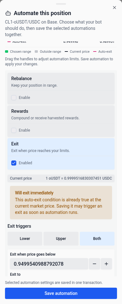 Immediate-exit warning within mobile settings