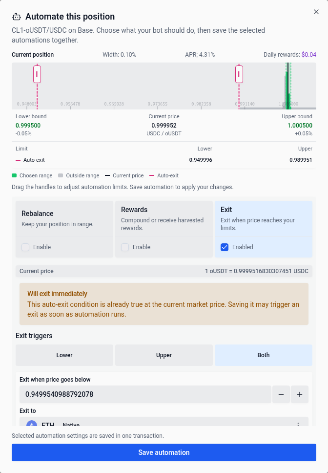 Immediate-exit warning within the settings modal