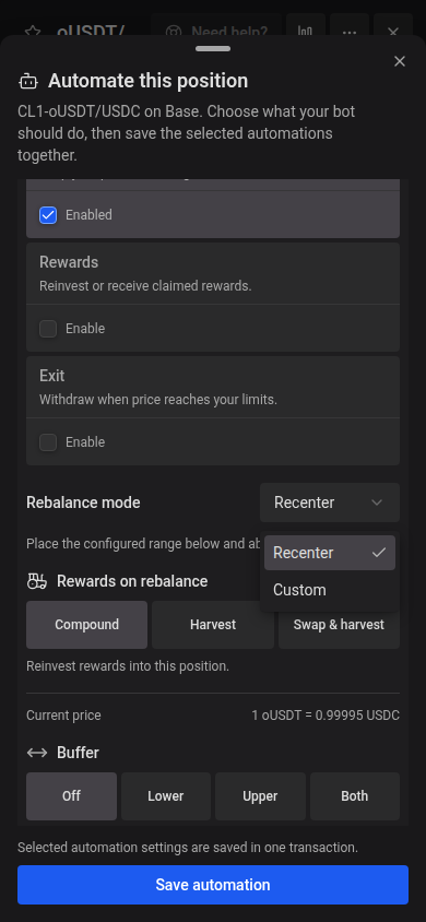 Auto-Rebalance settings in a mobile bottom drawer