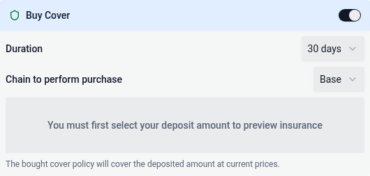 Buy Cover settings in the deposit form