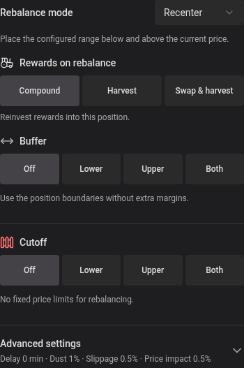 Auto-Rebalance settings in the deposit widget