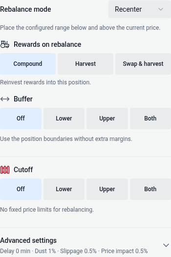 Auto-Rebalance settings in the deposit widget