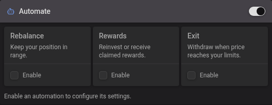 Deposit automation chooser and enabled settings