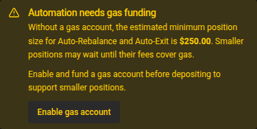 One automation funding warning above the deposit button