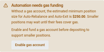 One automation funding warning above the deposit button