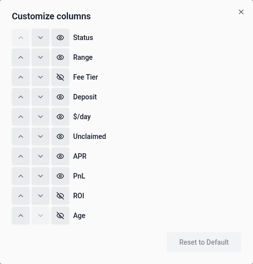 Individual column controls in Deposits