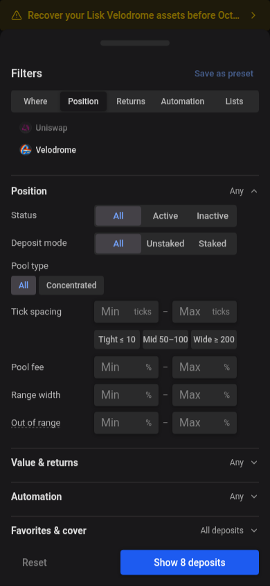 Grouping and status controls in the mobile Filters drawer