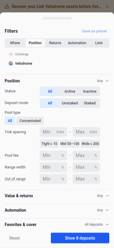 Grouping and status controls in the mobile Filters drawer