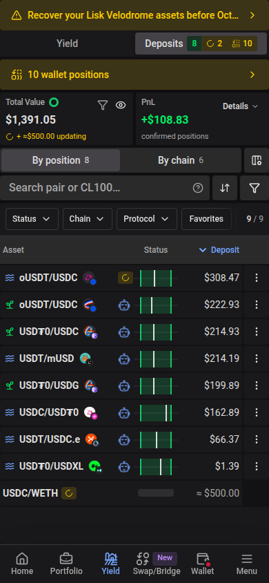 Deposits on a phone while positions update