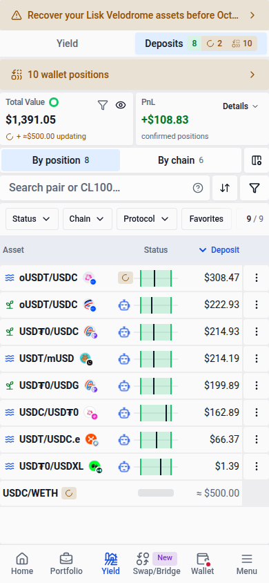 Deposits on a phone while positions update
