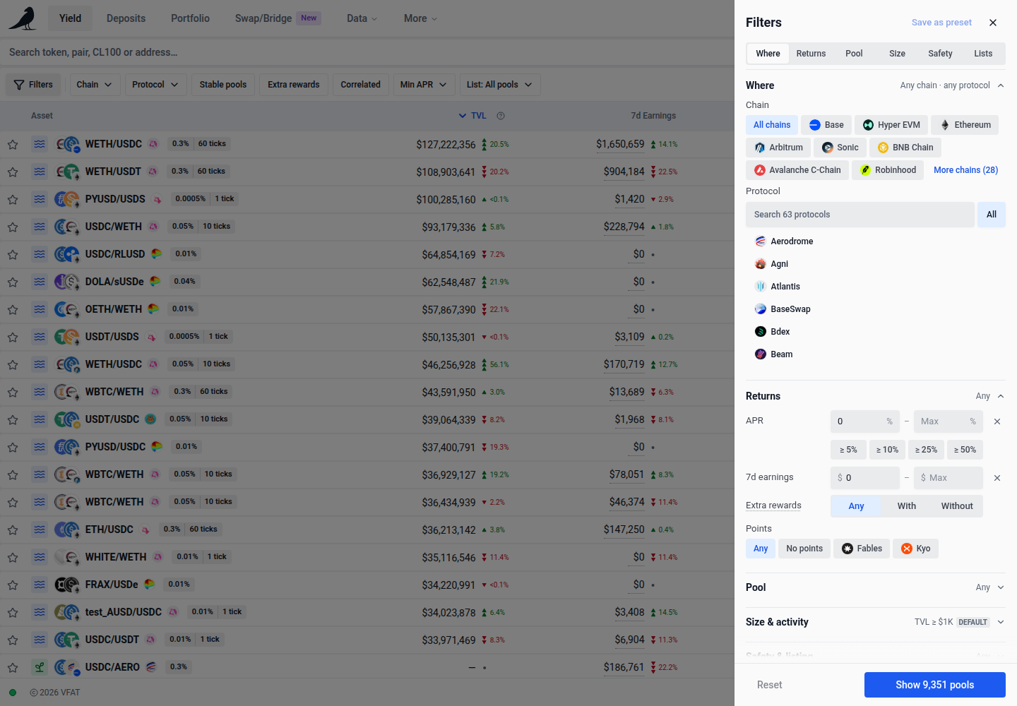 Filter pools by extra incentives