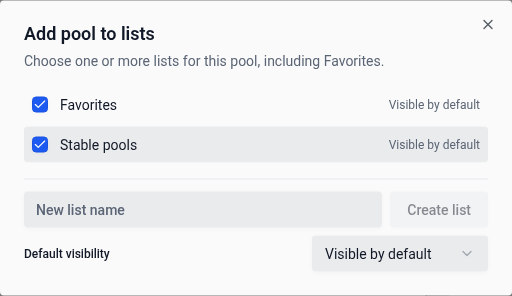 Choose lists for a pool