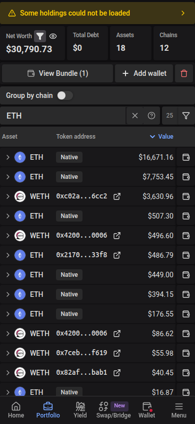 Portfolio totals following the asset filters