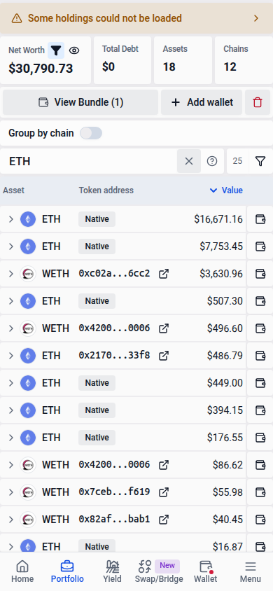 Portfolio totals following the asset filters