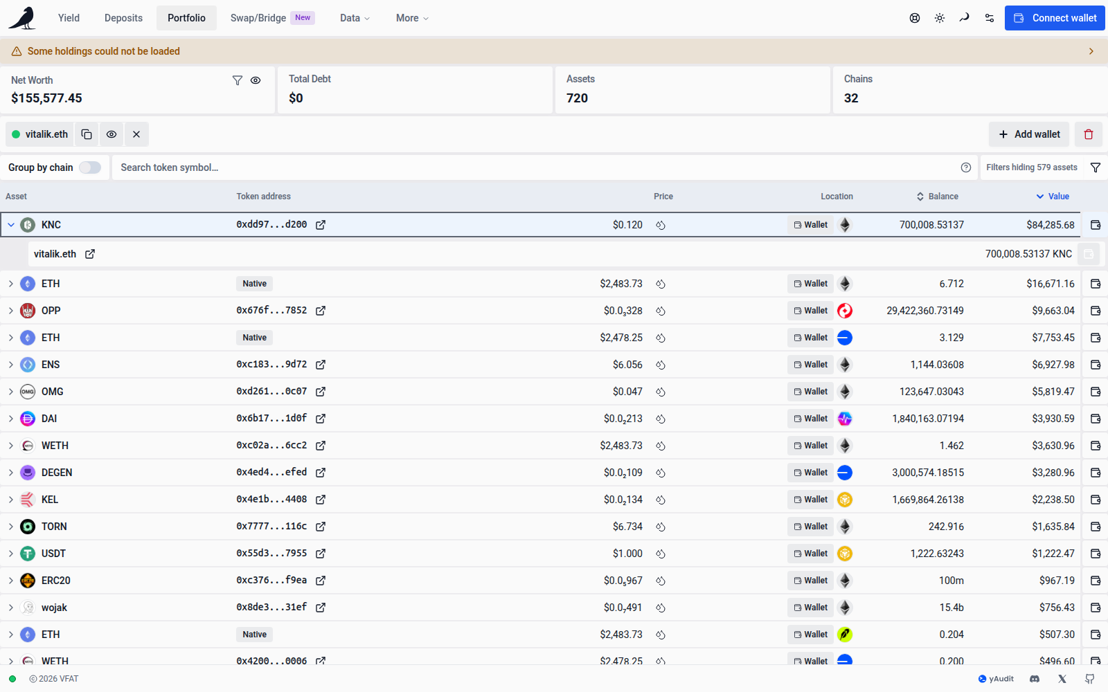 Expanded asset row showing its wallet holding