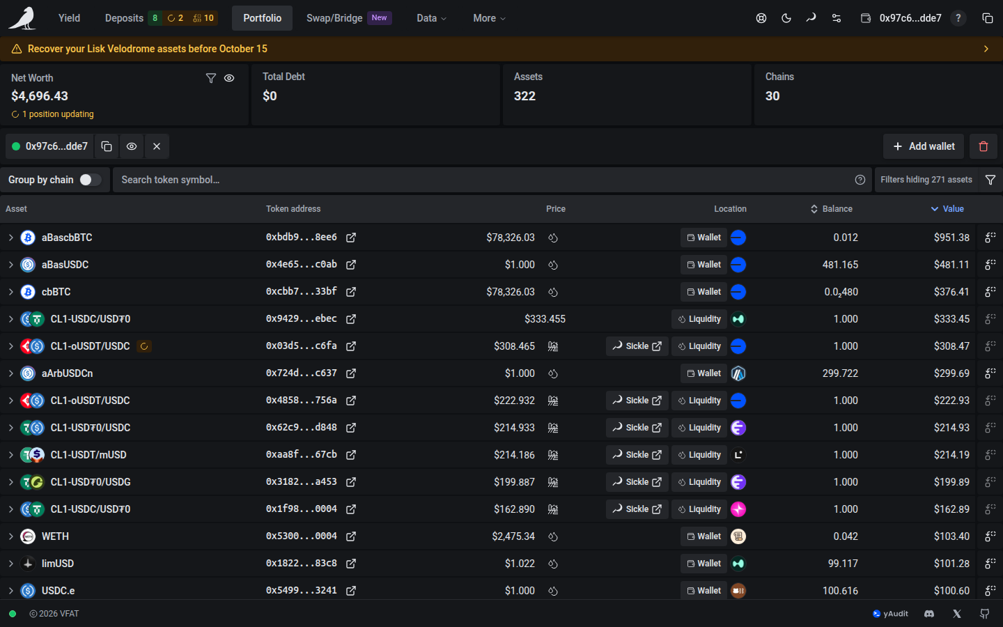 Portfolio with a position still updating