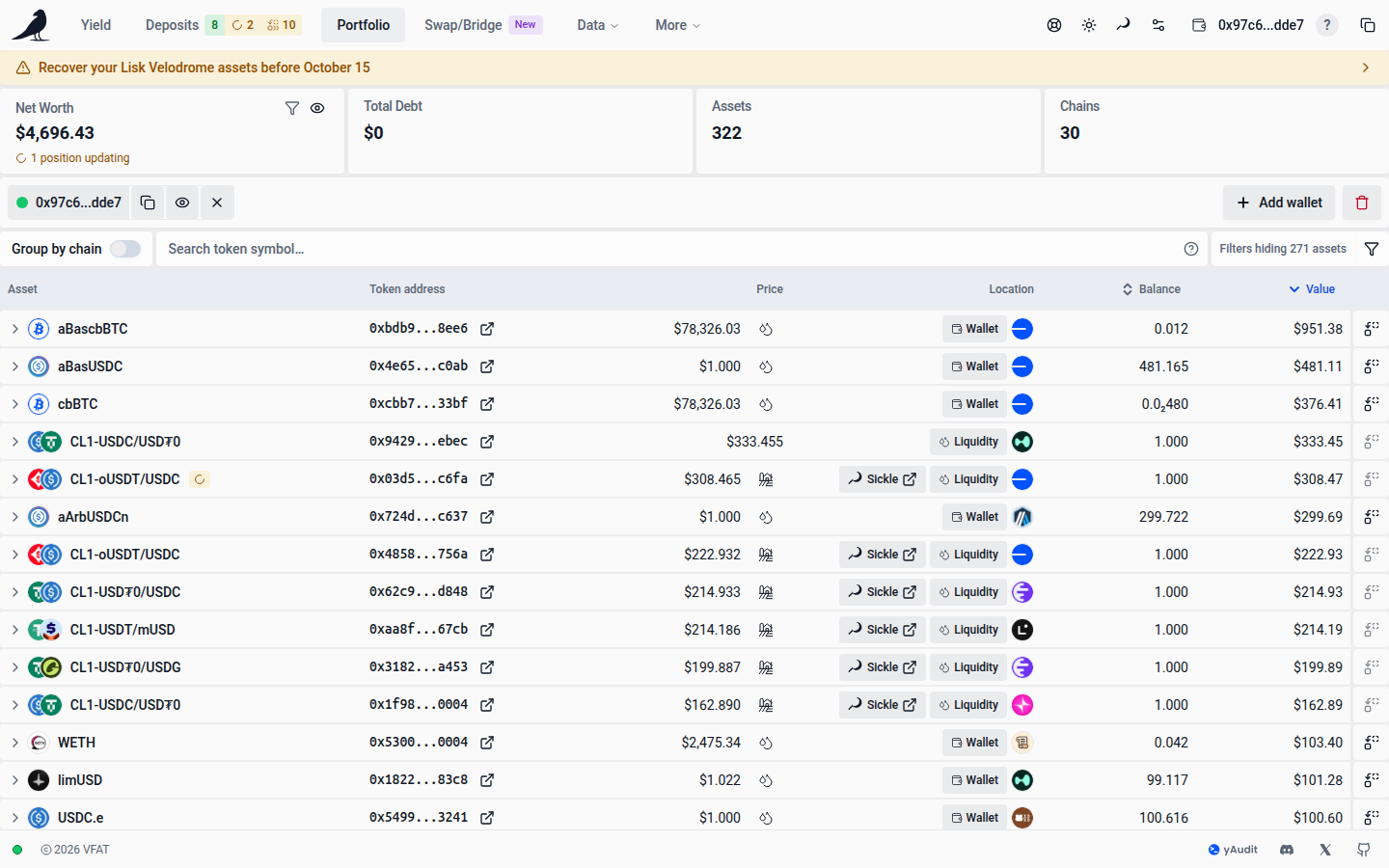 Portfolio with a position still updating
