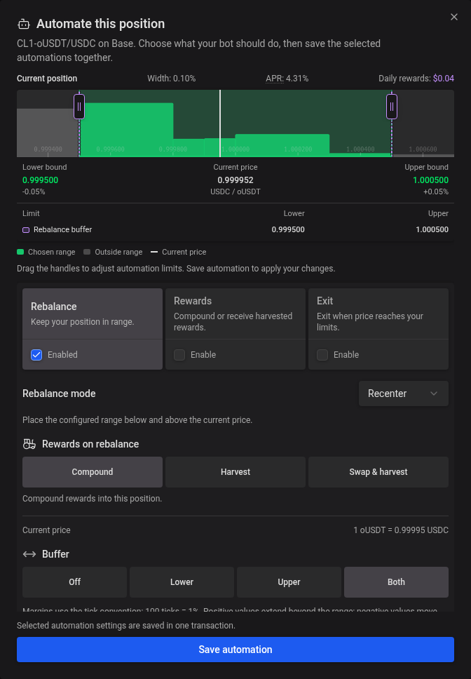 All supported position automation settings in one window