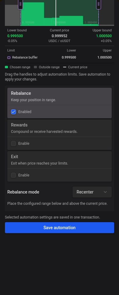 Position automation settings in a mobile drawer