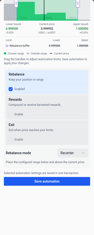 Position automation settings in a mobile drawer