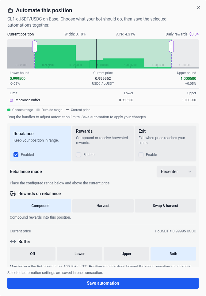 All supported position automation settings in one window