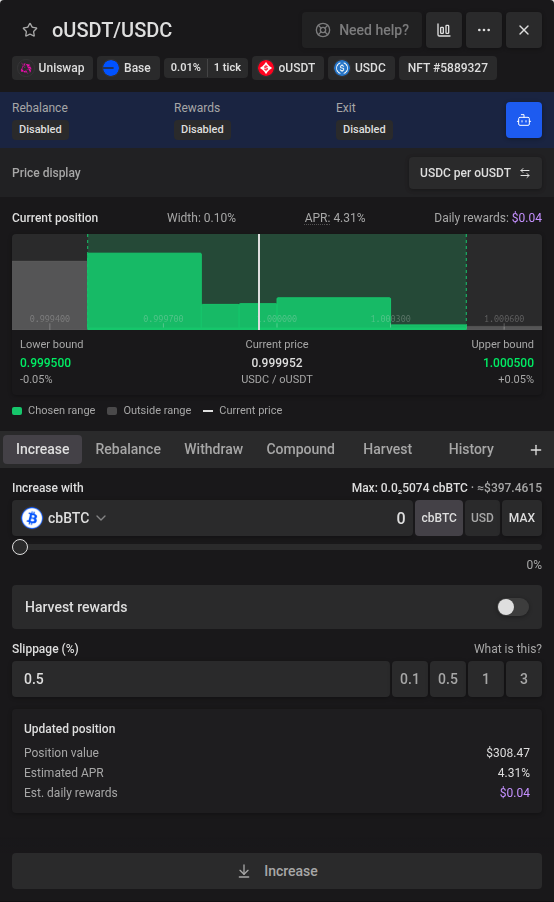 Increase selected by default in the position widget