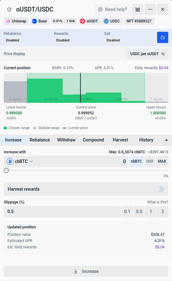Increase selected by default in the position widget