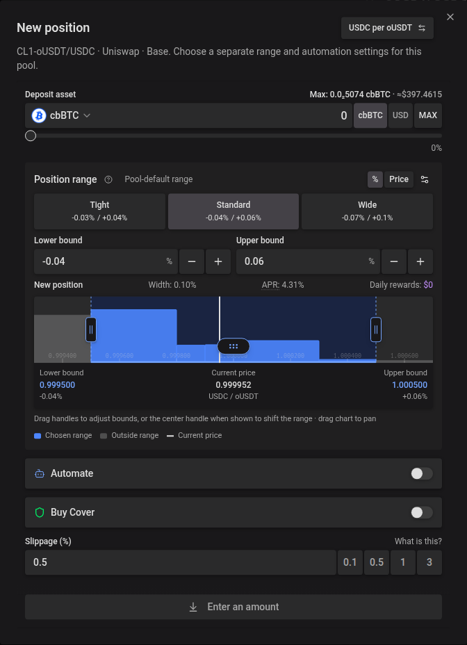New position opens a separate deposit dialog