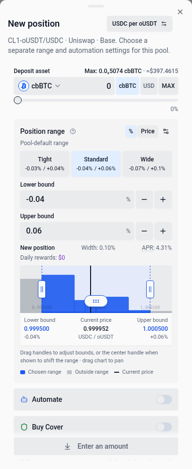 New position deposit dialog on mobile