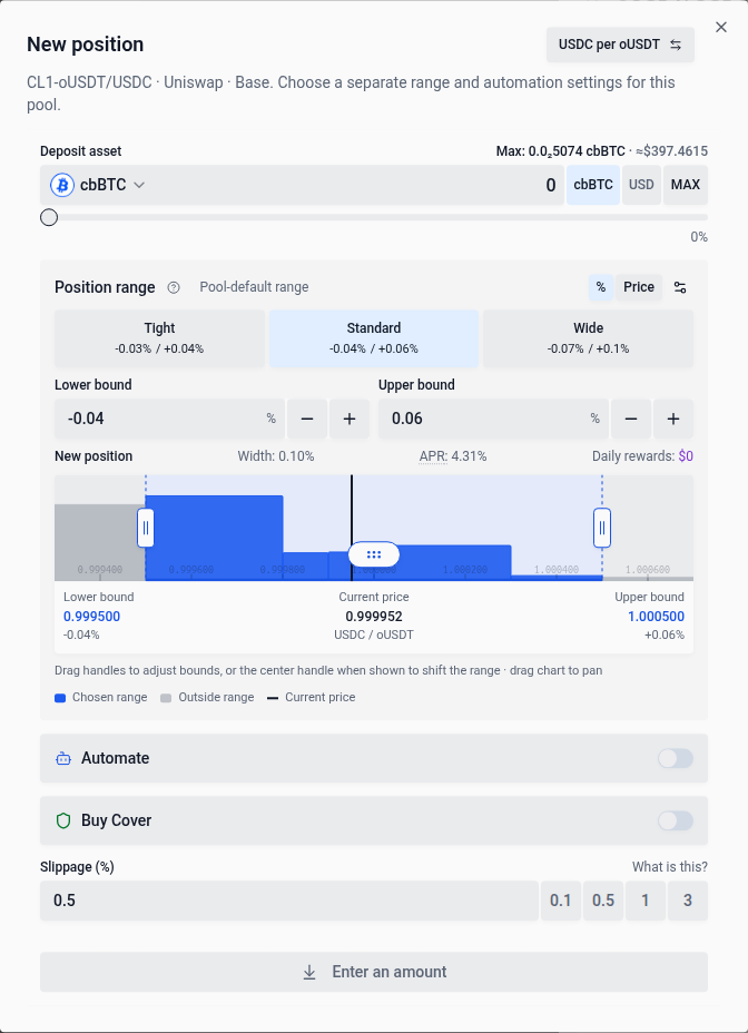 New position opens a separate deposit dialog