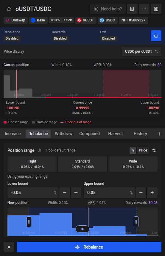 Soft red widget header for an out-of-range position