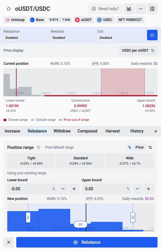 Soft red widget header for an out-of-range position