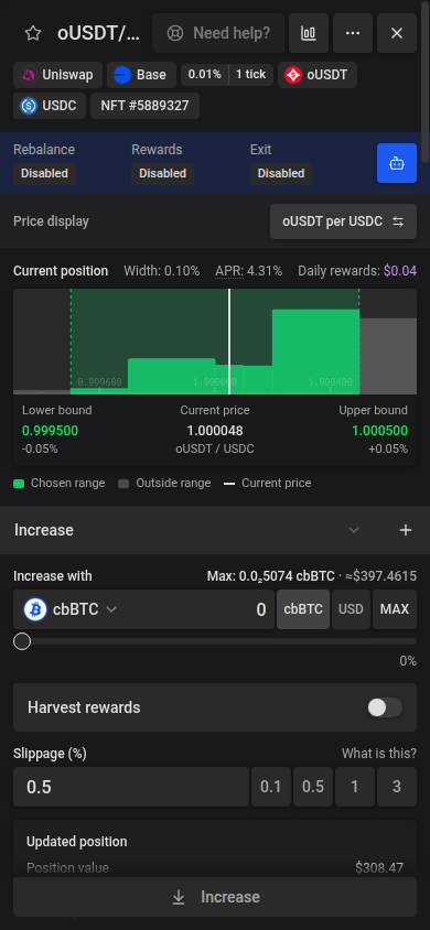 One-click price selector in a position's widget on a phone