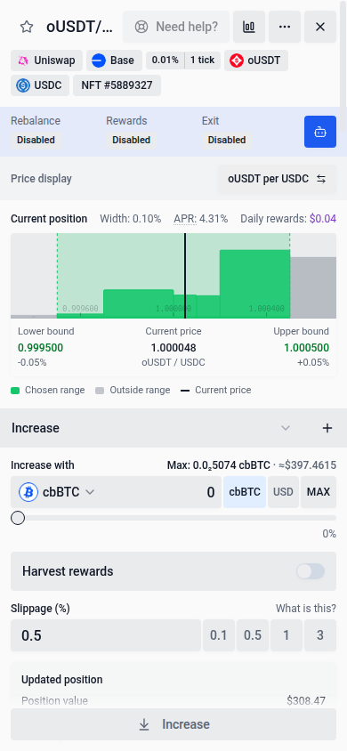 One-click price selector in a position's widget on a phone