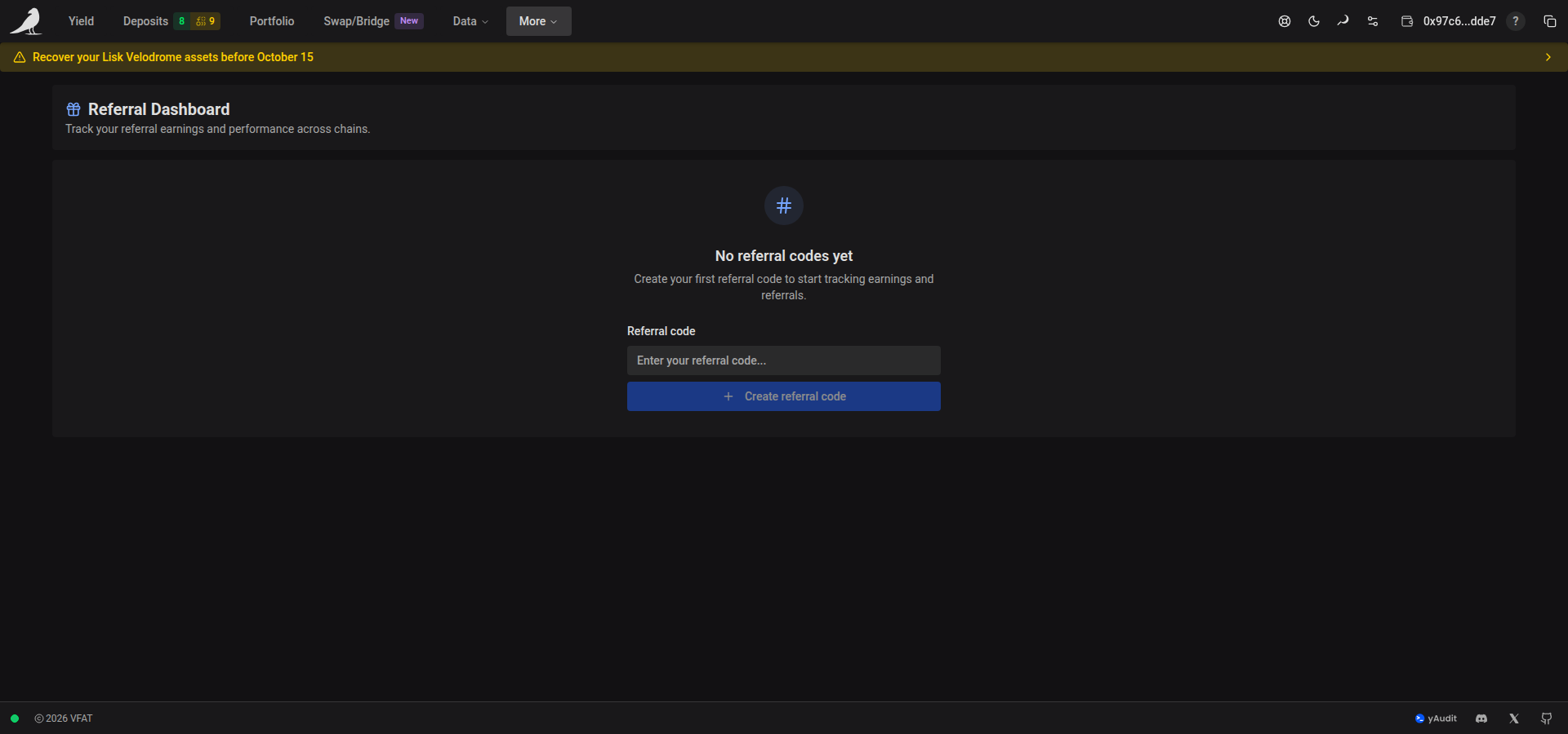 Referral dashboard before creating a code