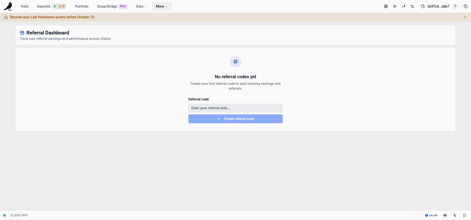 Referral dashboard before creating a code