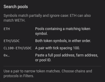 Search help with token, pair and address examples
