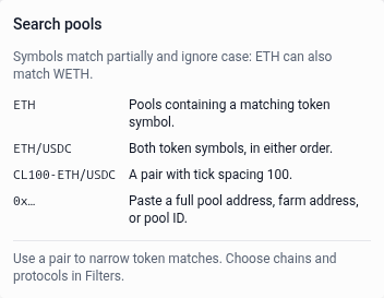Search help with token, pair and address examples