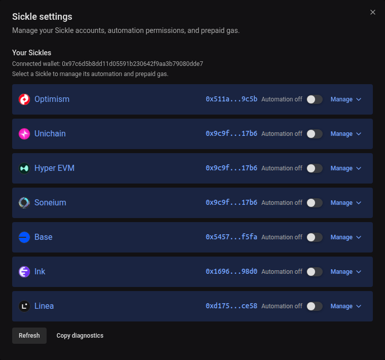 Sickle accounts with automation controls