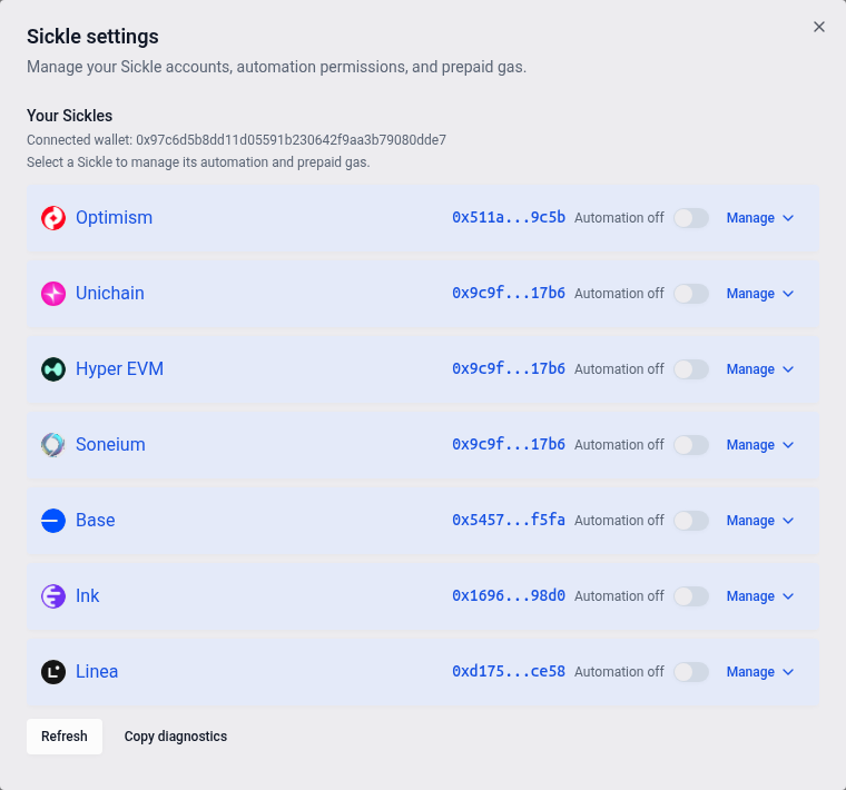 Sickle accounts with automation controls