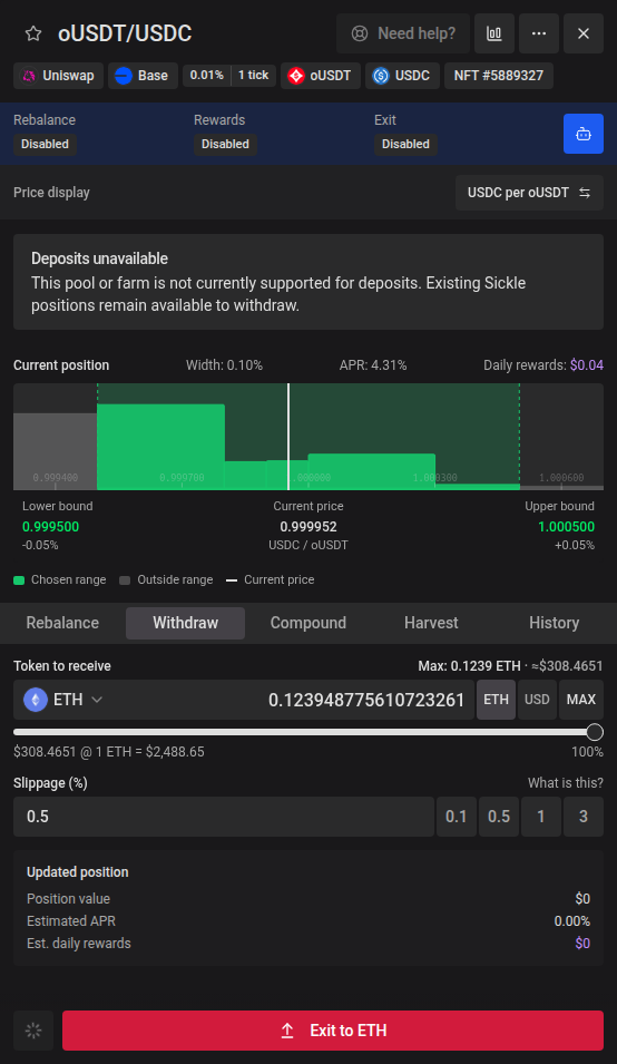 Withdraw remains available for an unsupported Sickle position