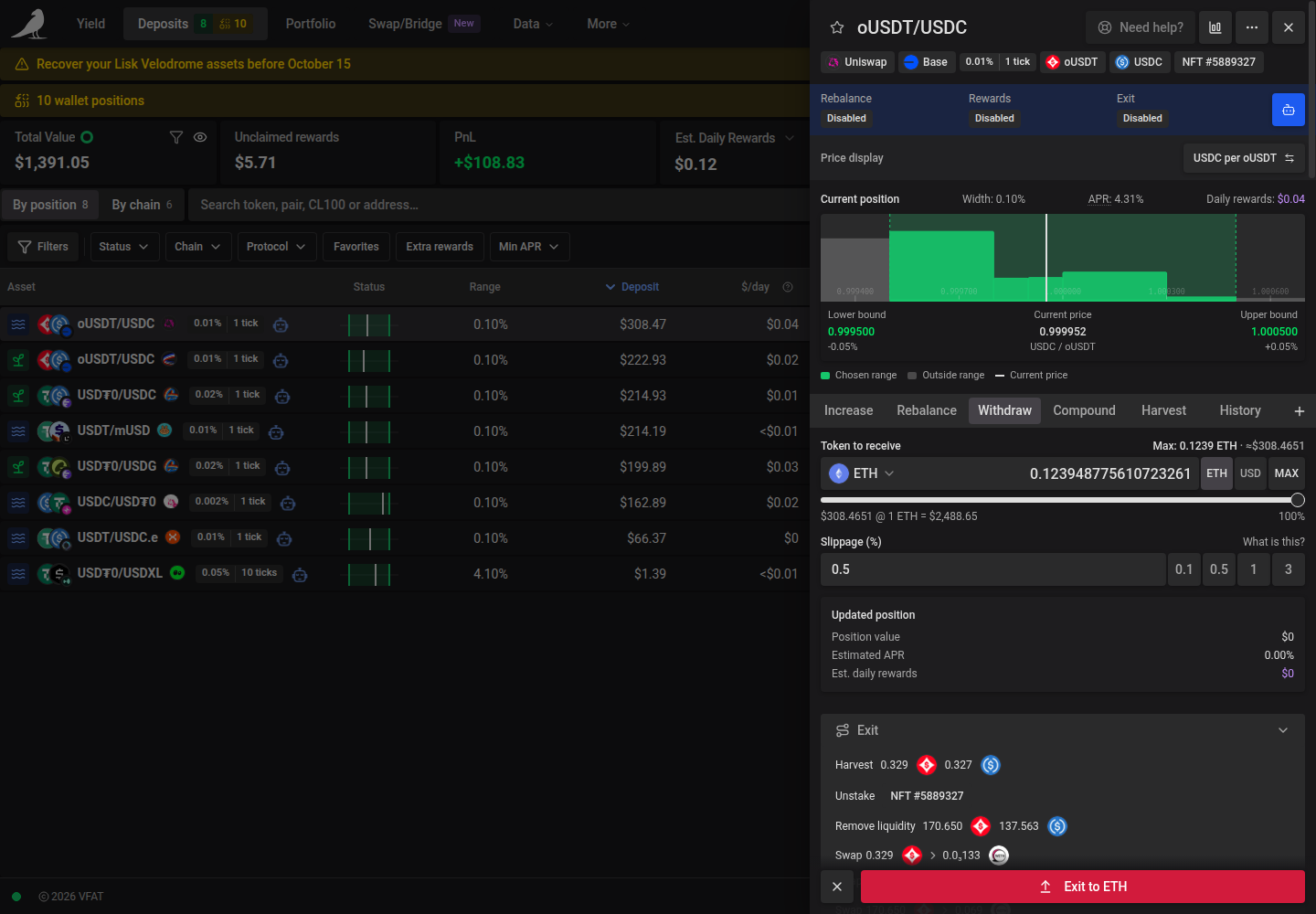 Combined token and amount field for withdrawals