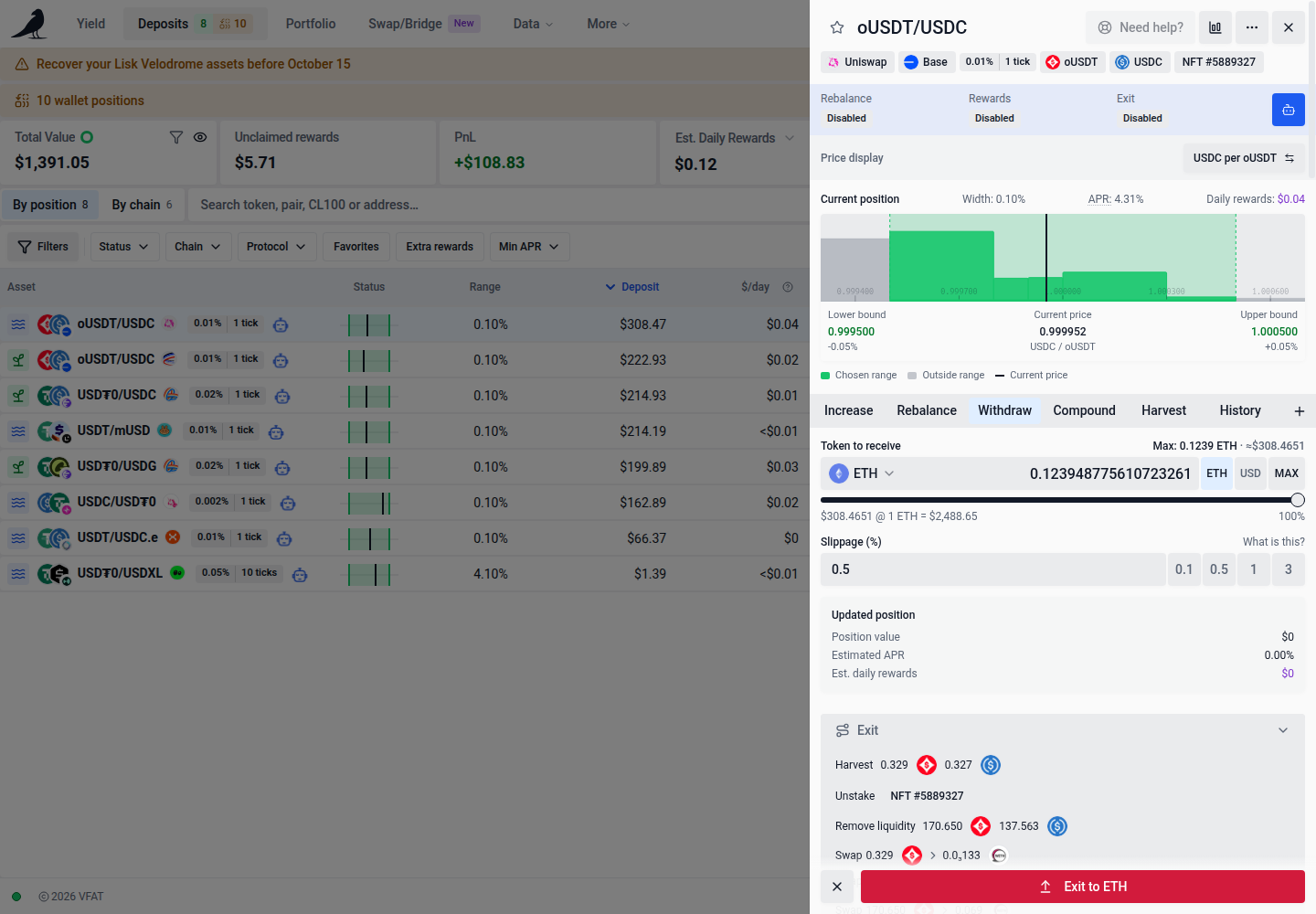 Combined token and amount field for withdrawals
