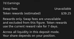 Rewards-only amount with unavailable swap fees