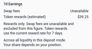 Rewards-only amount with unavailable swap fees